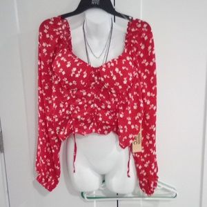 Madden NYC Balloon Sleeve Corset Crop Top